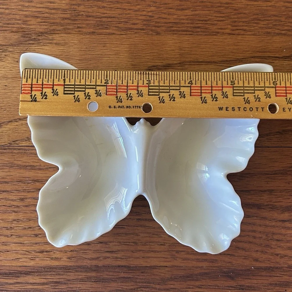 Vintage 1960s Butterfly Trinket Dish Candy Tray White Japan Porcelain Decor